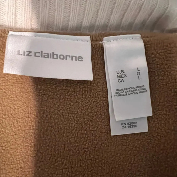 Liz Claiborne Angora Wool Faux Suede Bodice Sweater Jacket Shacket Womens L Tan - Picture 9 of 9